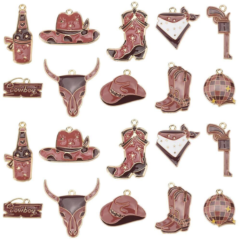 5413 1 Box 40Pcs 10 Styles Cowboy Themed Charms Western Enamel Charms Bulk